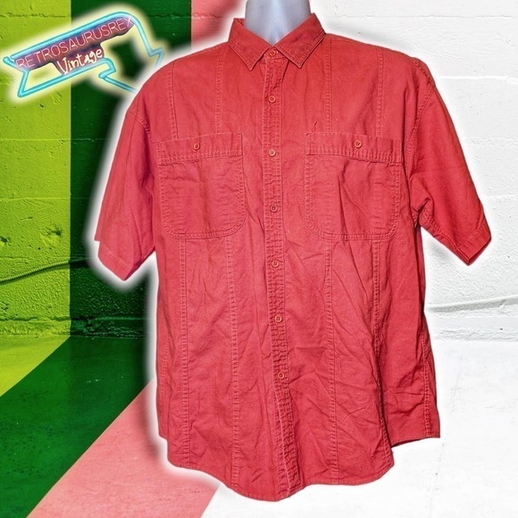 Vintage 1980’s Retro Red Stranger Things Style Oversized Button Up Shirt, Large - Picture 2 of 5